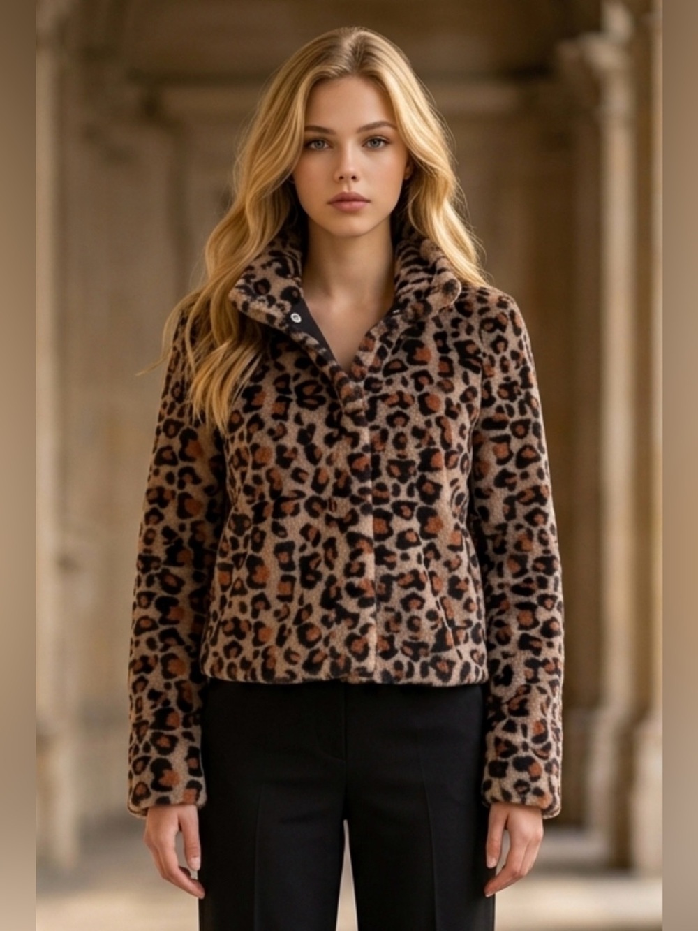 Vero Moda Leopard Print Teddy Jacket in Brown and Black